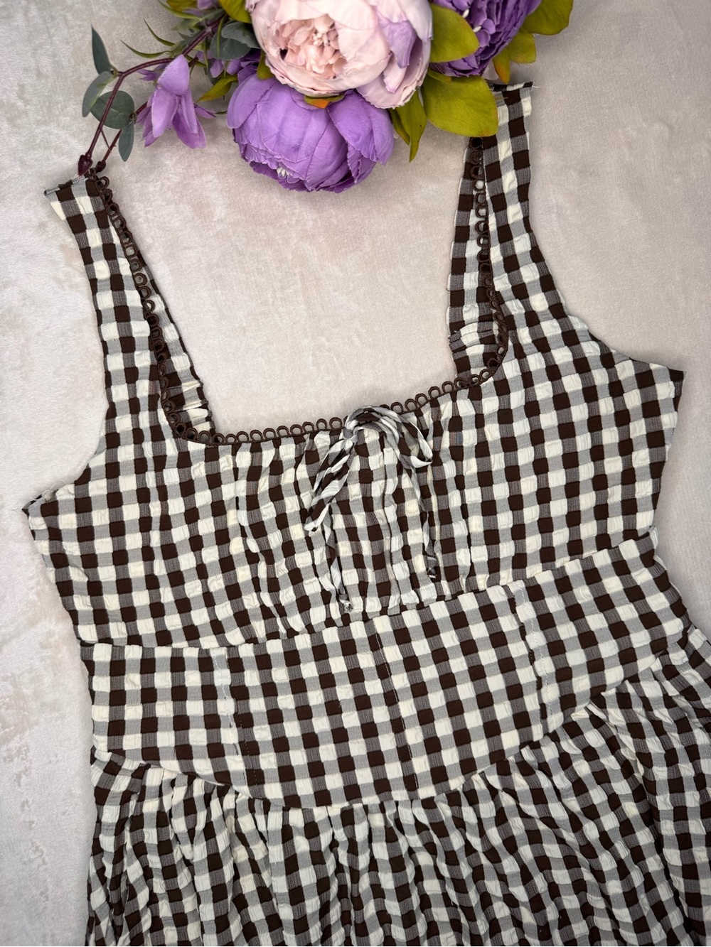 Jessica Simpson Viral Brown Gingham Midi Dress